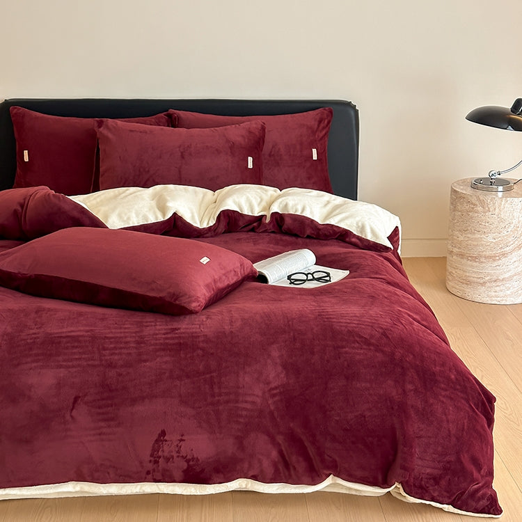 Double Milk Fleece Bedding Set (Wine)