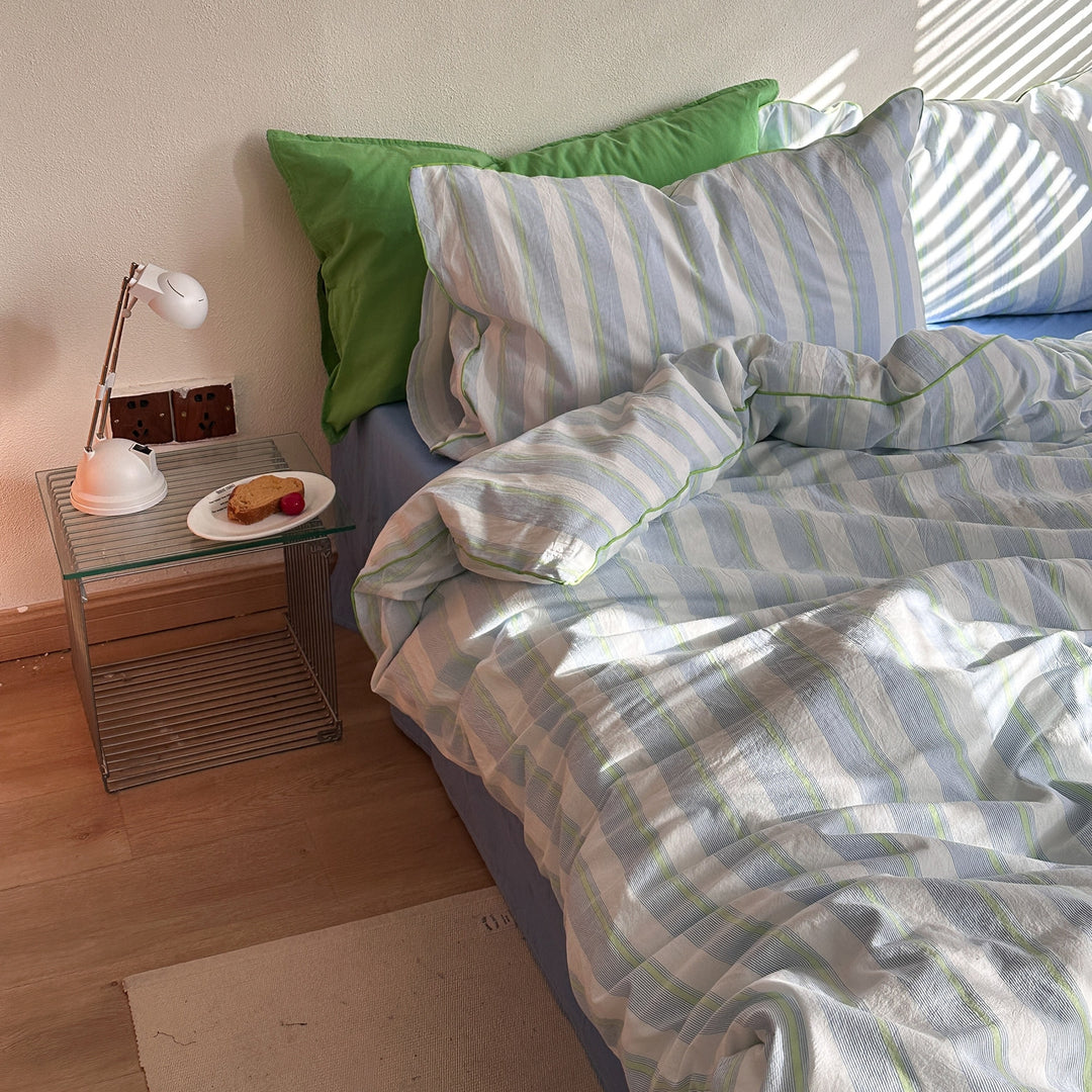 Green Piping Stripe Bedding Set