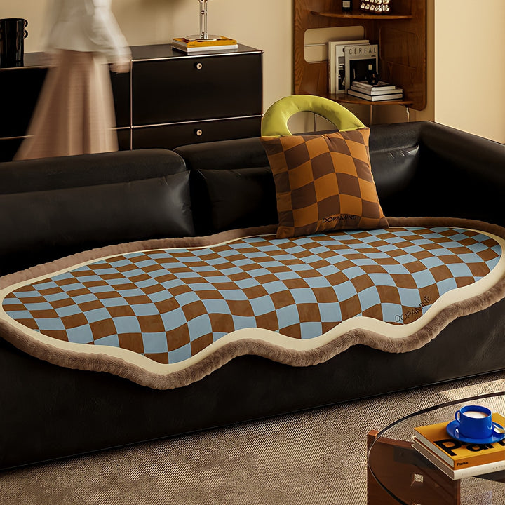 ウェーブブロックチェックシートクッション　ベージュ