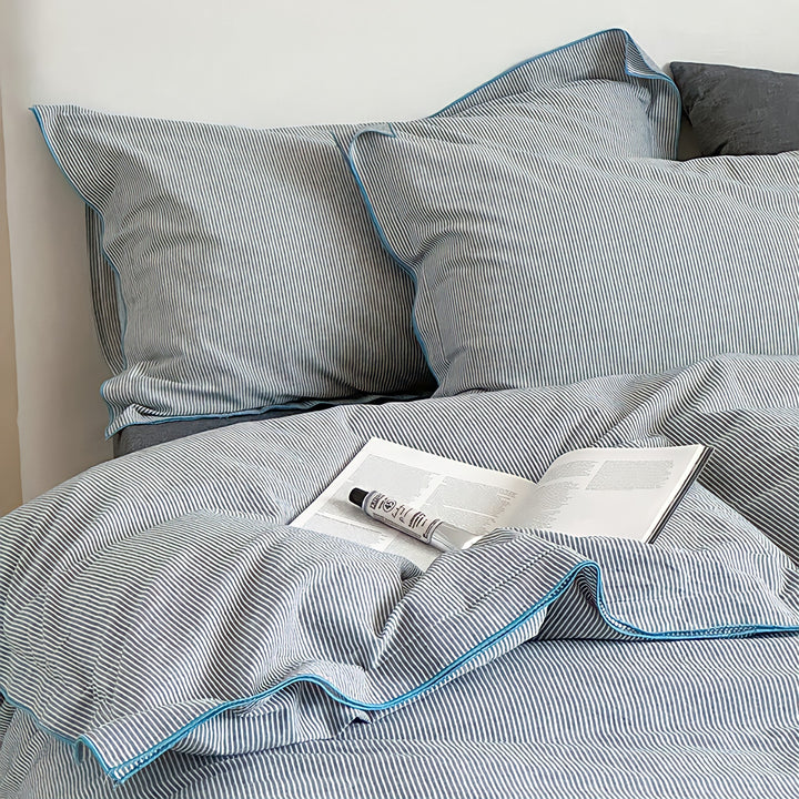 Blue Piping Cotton Bedding Set