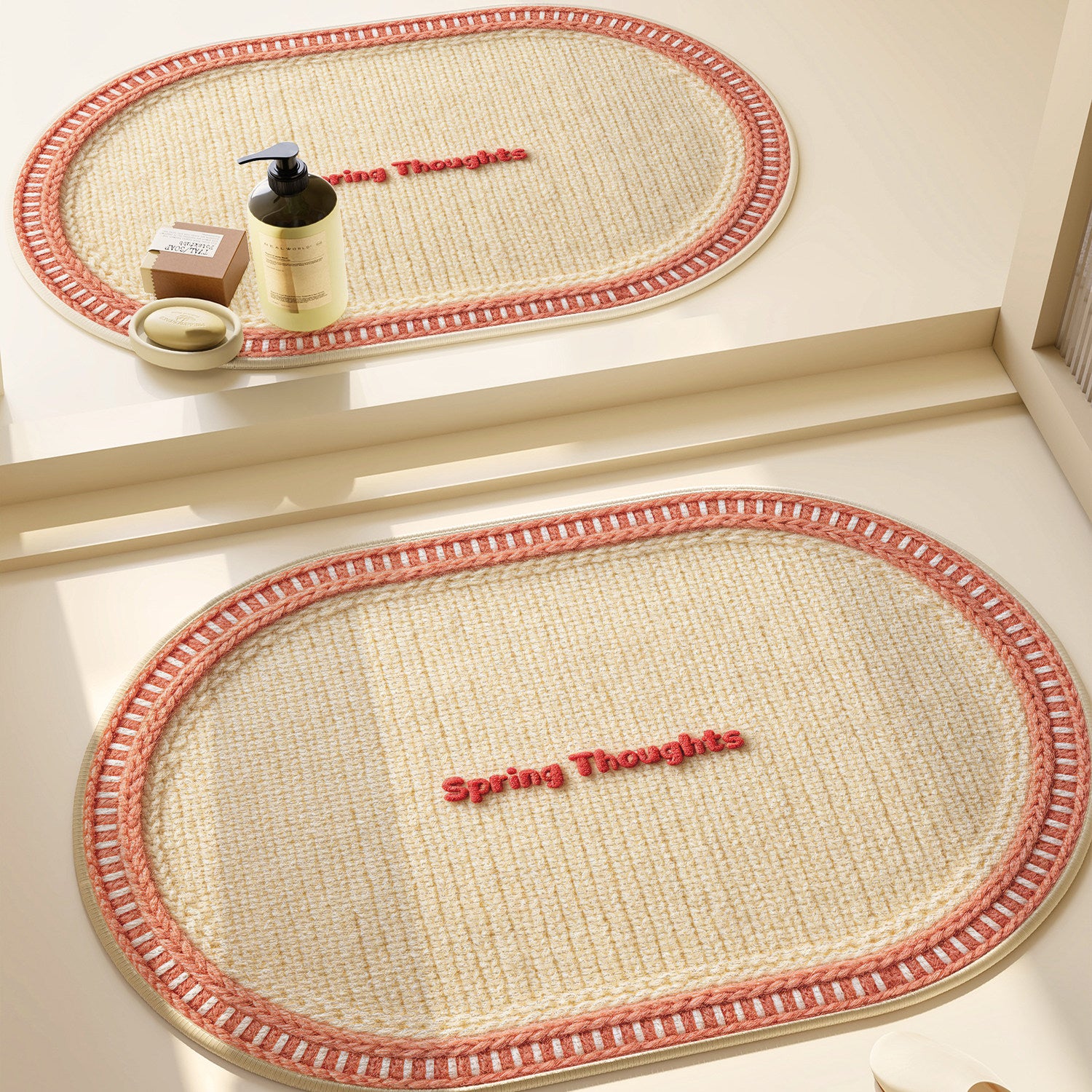 Lettered Design Oval Bath Mat Tomato