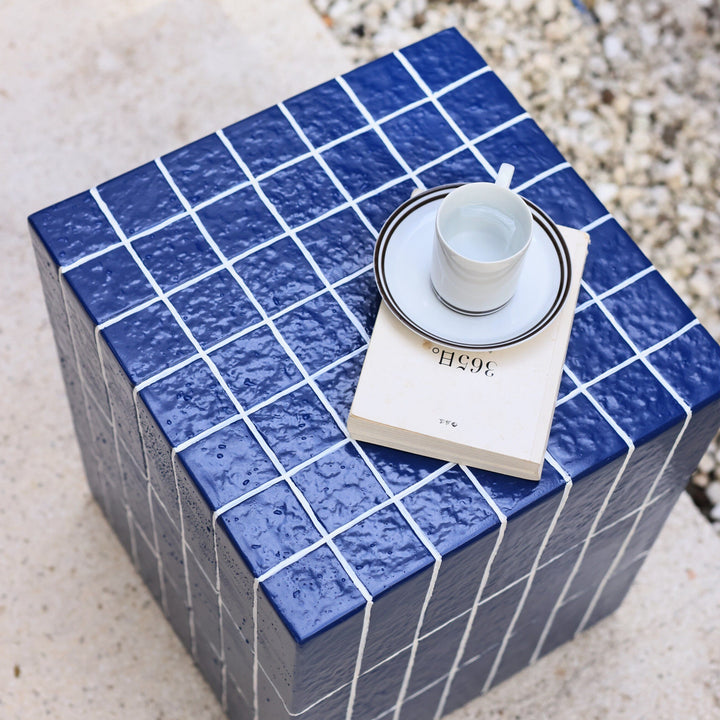 Mosaic Cube Side Table Blue
