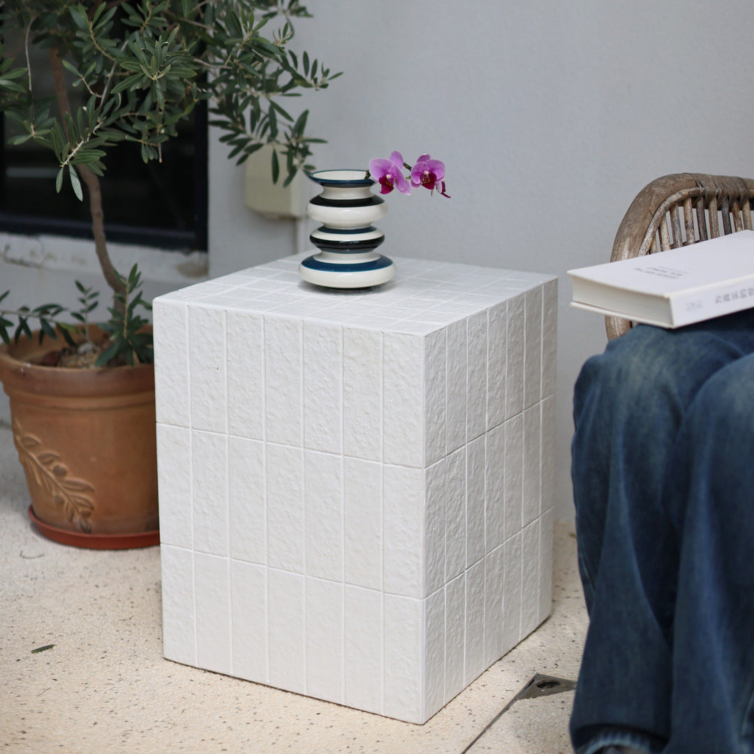 Mosaic Cube Side Table, White