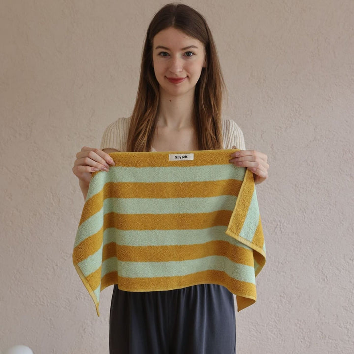 ワイドストライプカラーブロックコットンタオル