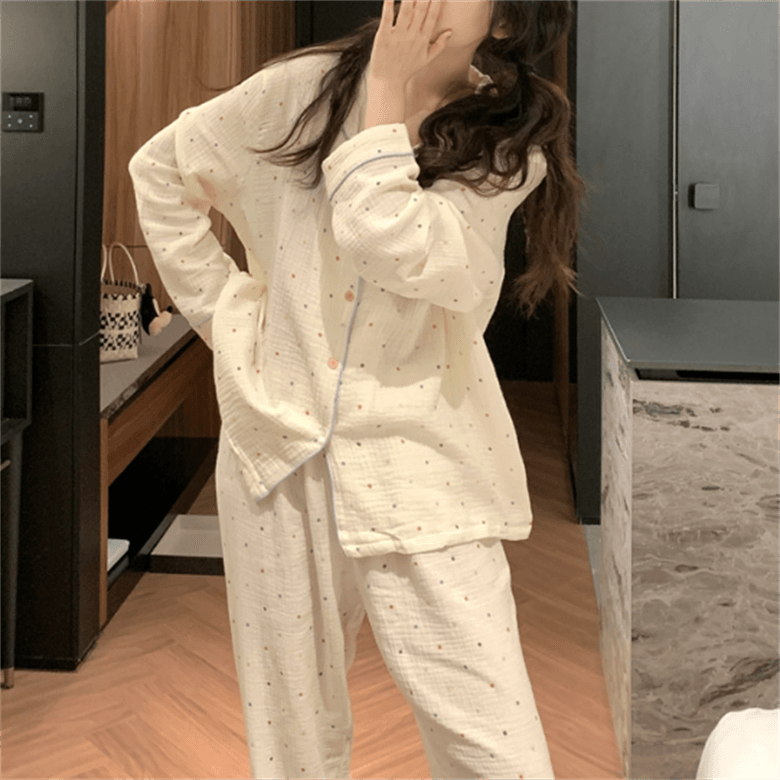 ドットガーゼ長袖パジャマ / Dot Gauze Long Sleeve Pajamas - kocol