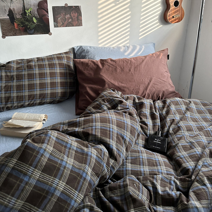 Vintage Brown Check Bedding Set