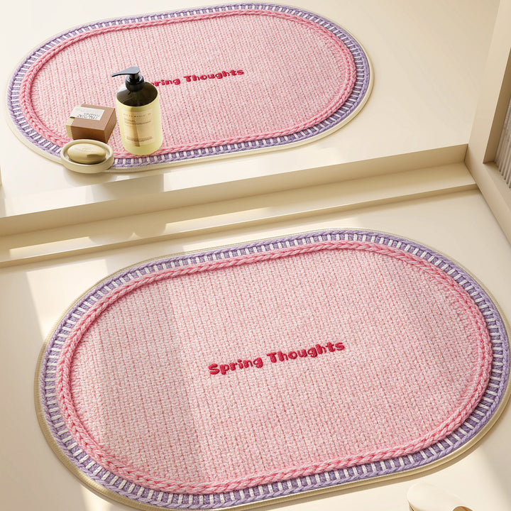 Lettered Design Oval Bath Mat Strawberry Purple