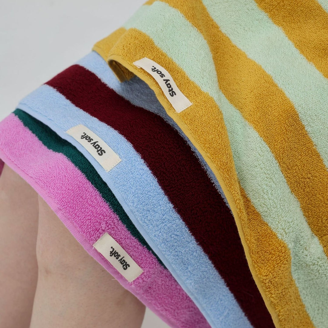 ワイドストライプカラーブロックコットンタオル