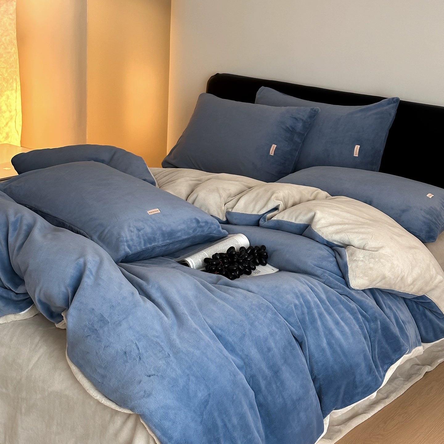 Double Milk Fleece Bedding Set, Midnight Blue