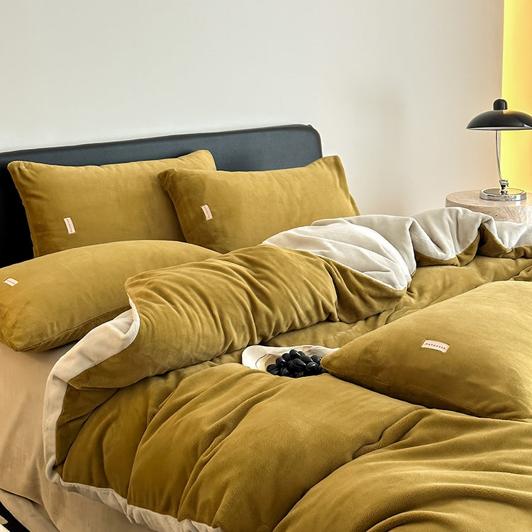Double-Color Milk Fleece Bedding Set, Grapefruit