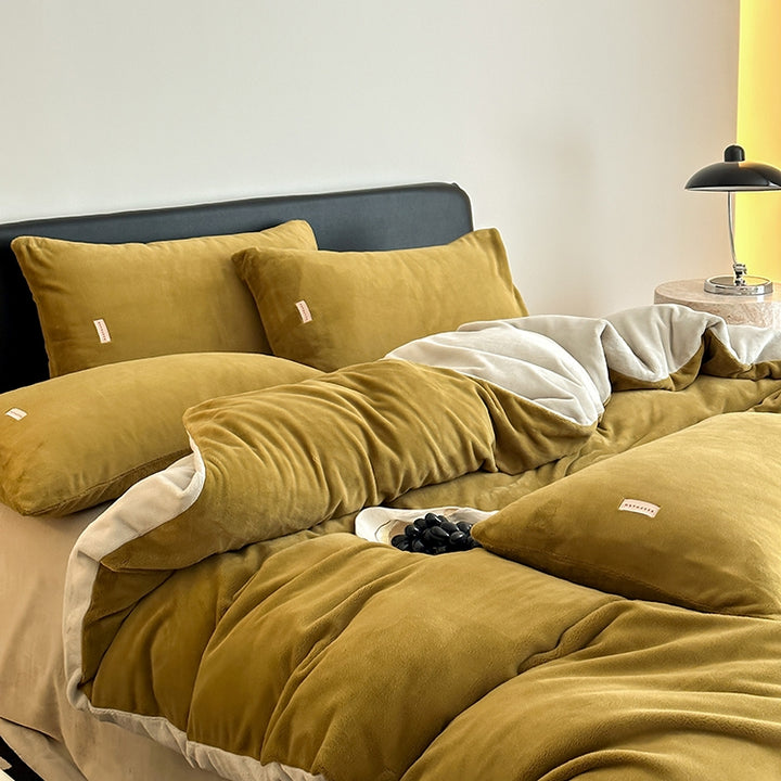 Double-Color Milk Fleece Bedding Set, Grapefruit