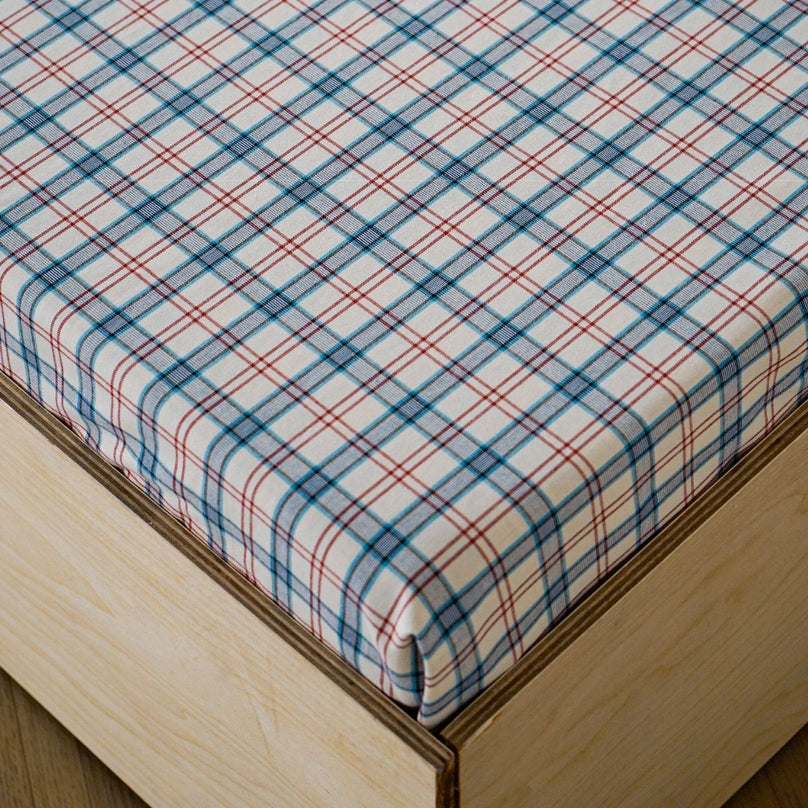 Pure Cotton Checked Box Pleated Bedskirt - Red