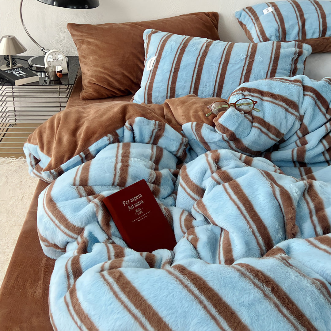 Saxe & Brown Pinstripe Bedding Set