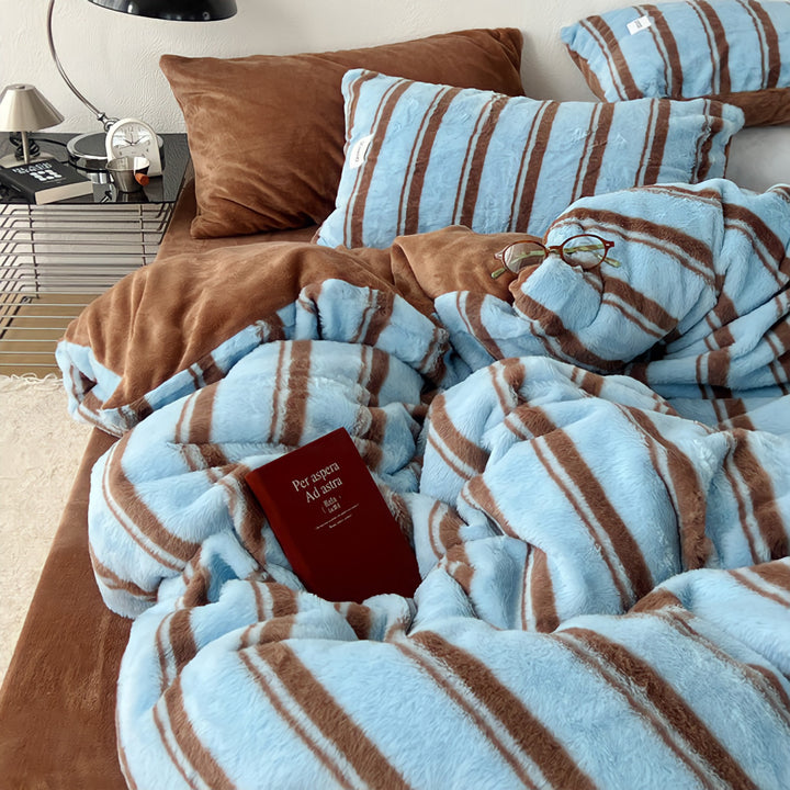 Saxe & Brown Pinstripe Bedding Set