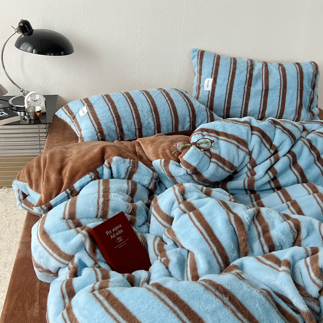 Saxe & Brown Pinstripe Bedding Set