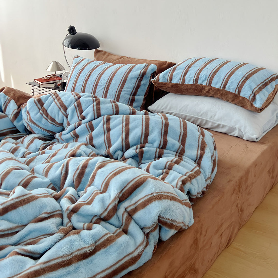 Saxe & Brown Pinstripe Bedding Set