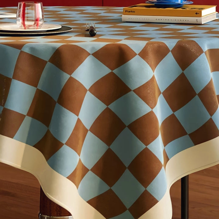 ウェーブブロックチェックテーブルクロス　ベージュ