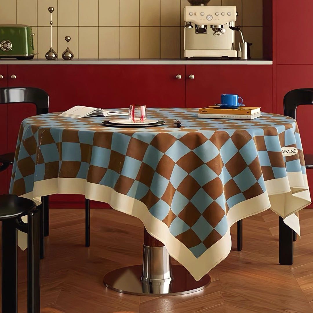 ウェーブブロックチェックテーブルクロス　ベージュ