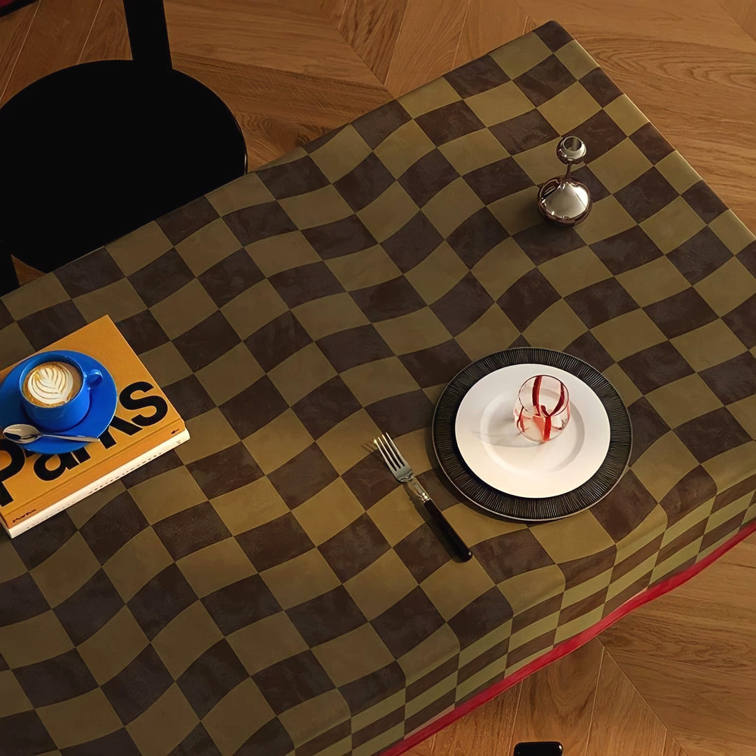 ウェーブブロックチェックテーブルクロス　レッド