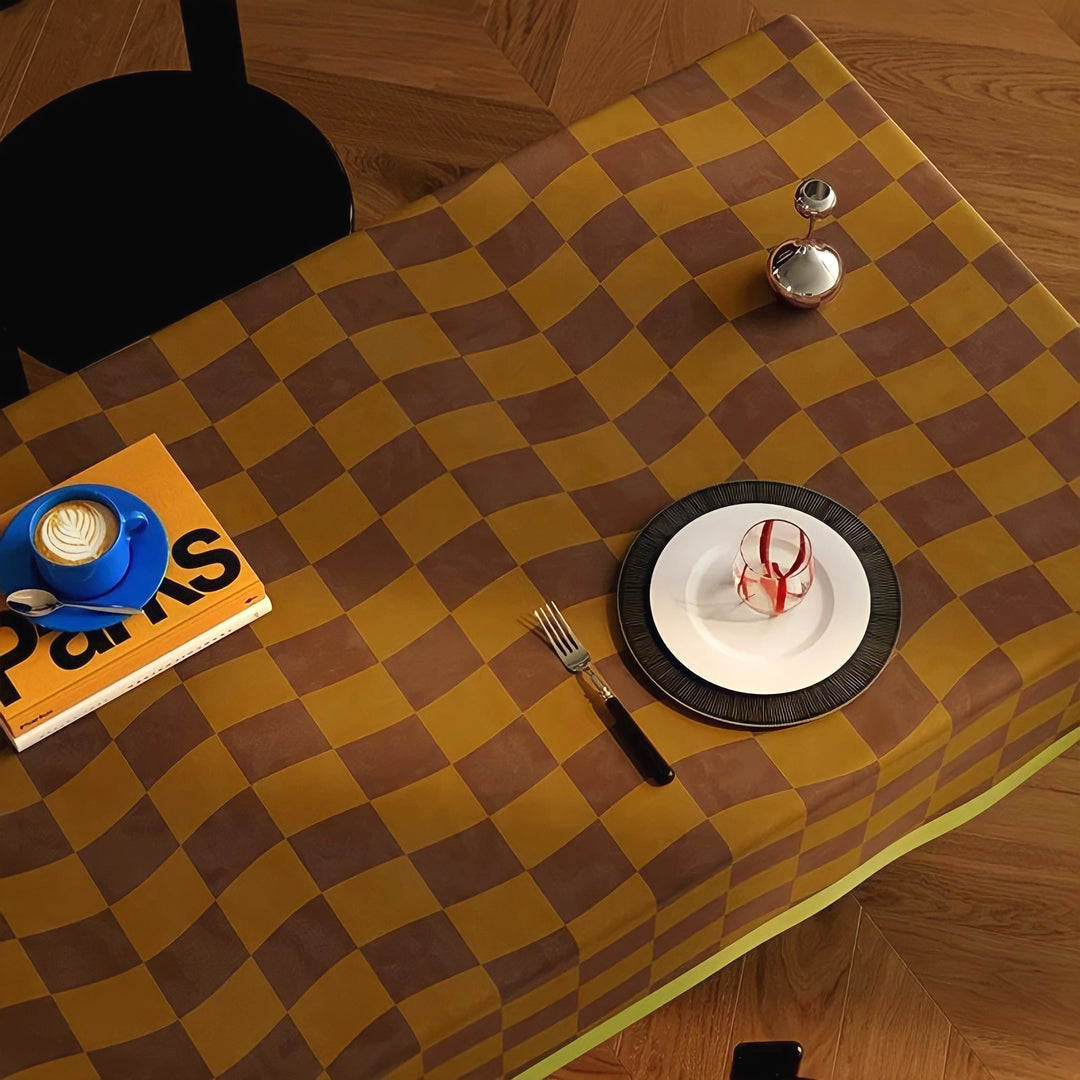 ウェーブブロックチェックテーブルクロス　イエロー