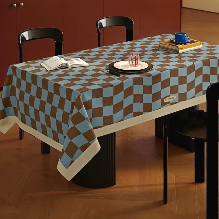 ウェーブブロックチェックテーブルクロス　ベージュ