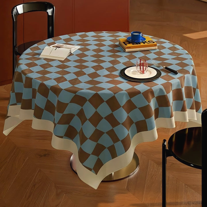 ウェーブブロックチェックテーブルクロス　ベージュ