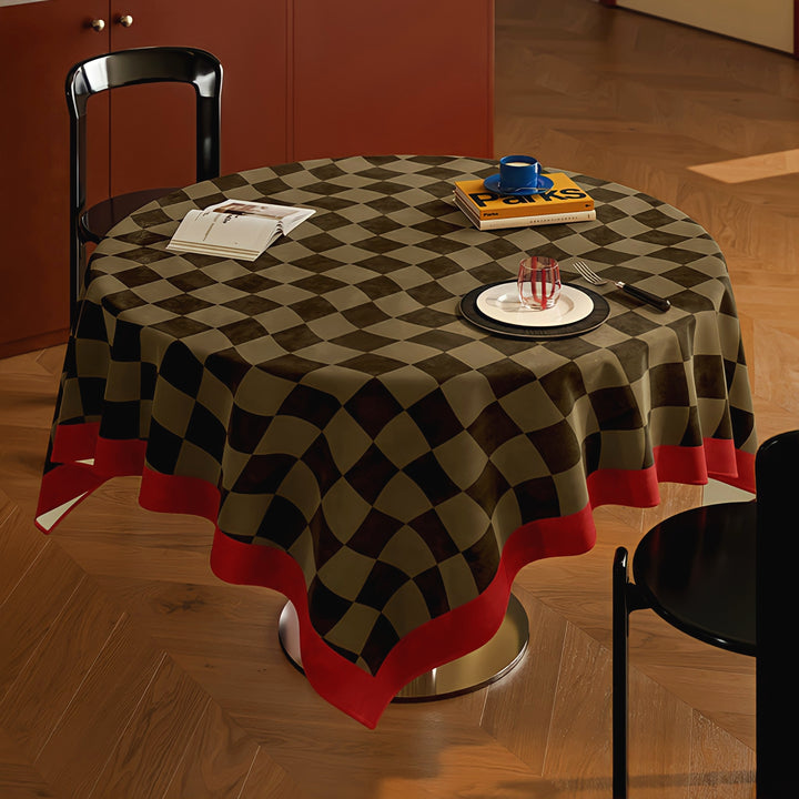 ウェーブブロックチェックテーブルクロス　レッド