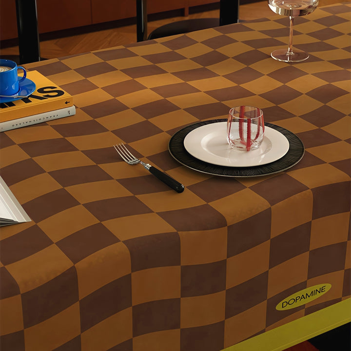 ウェーブブロックチェックテーブルクロス　イエロー