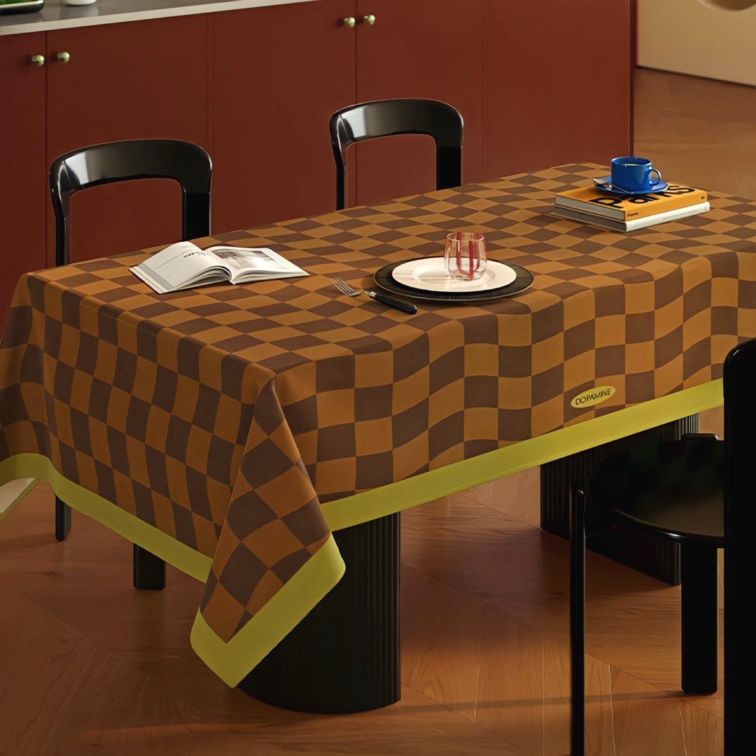 ウェーブブロックチェックテーブルクロス　イエロー