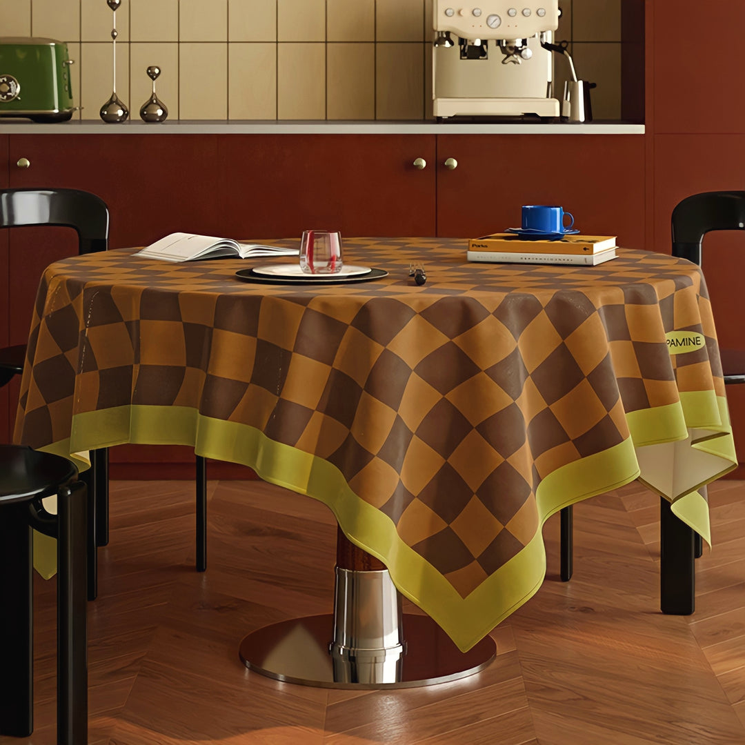 ウェーブブロックチェックテーブルクロス　イエロー