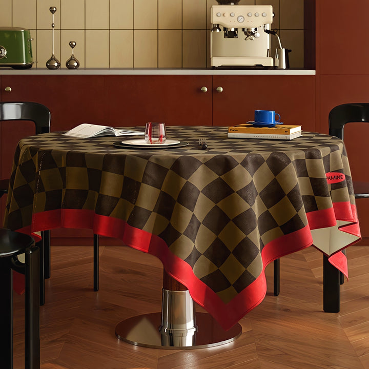 ウェーブブロックチェックテーブルクロス　レッド