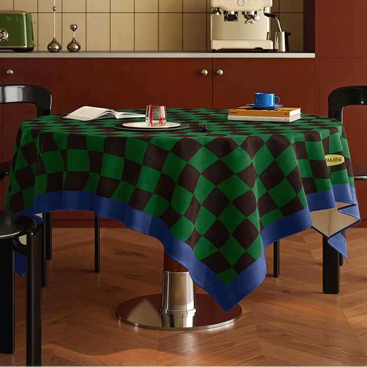 ウェーブブロックチェックテーブルクロス　ブルー