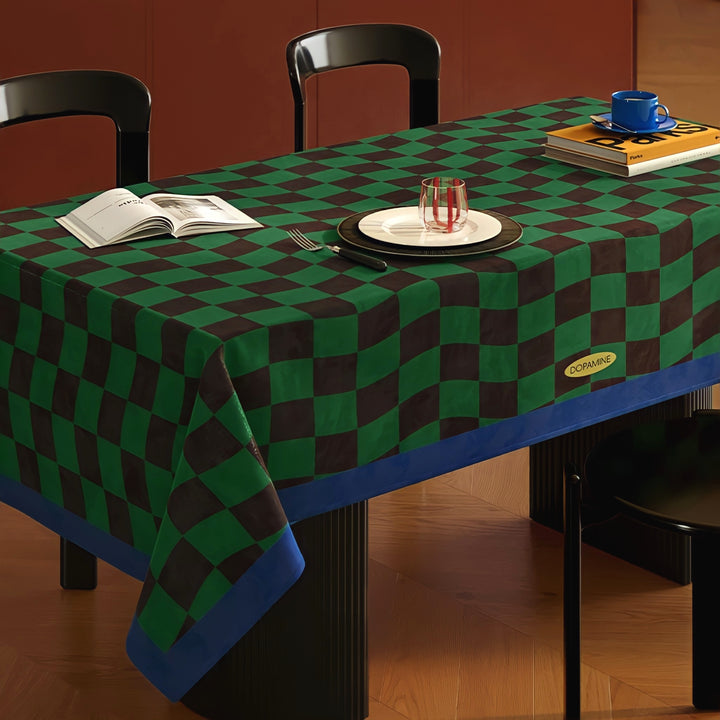 ウェーブブロックチェックテーブルクロス　ブルー