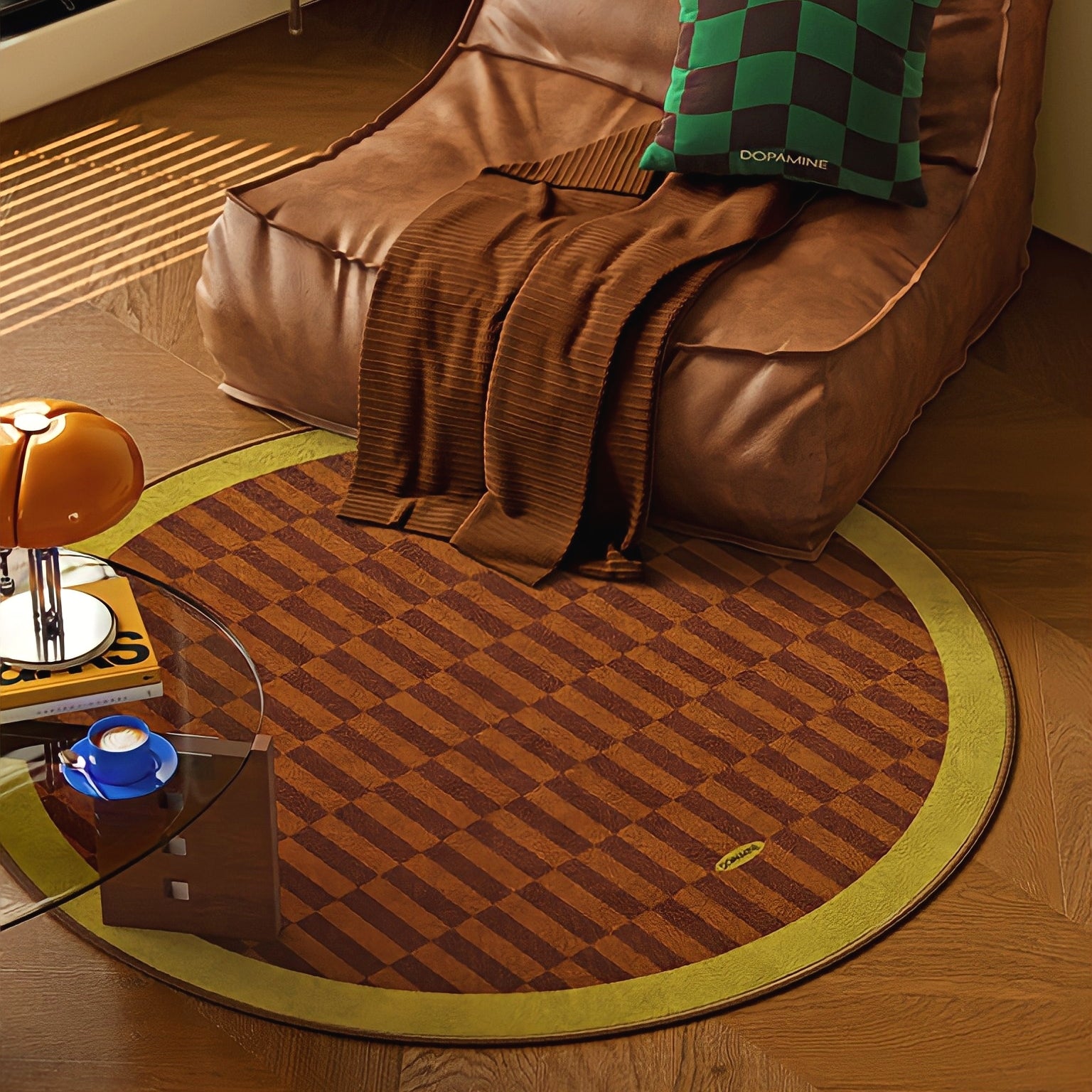 Round 3-Color Rug Carpet Block Check Yellow