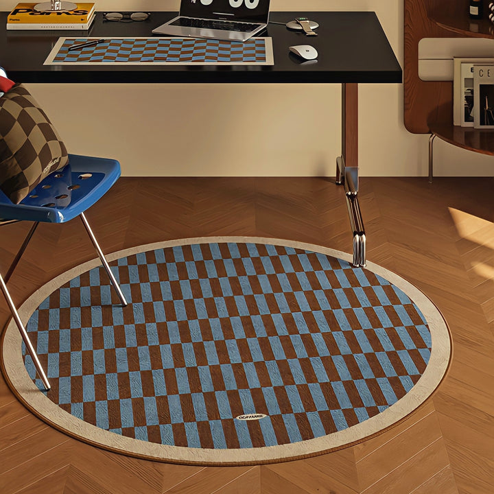 ラウンド3カラーラグカーペット ブロックチェック　アイボリー