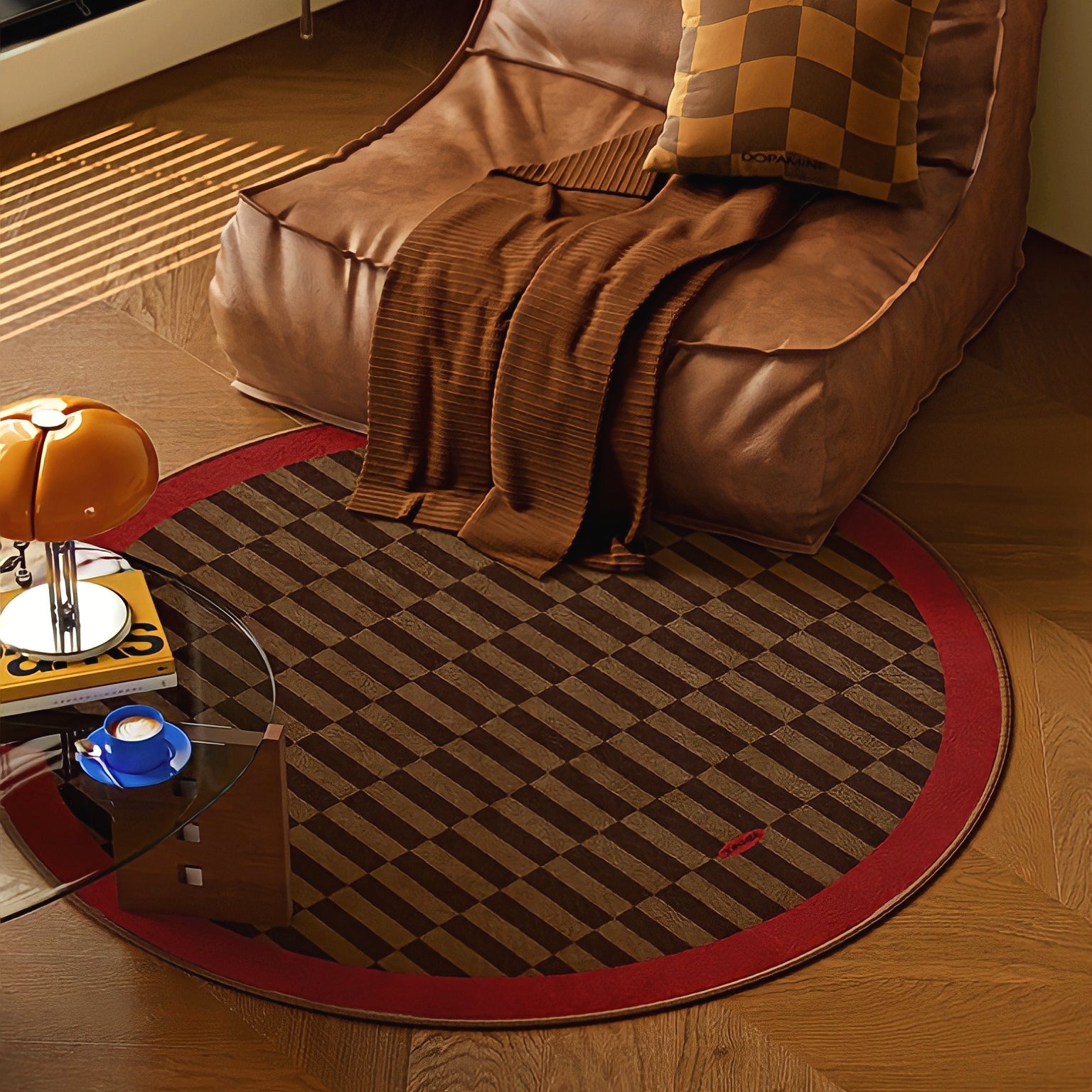 Round 3-Color Rug Carpet Block Check Red