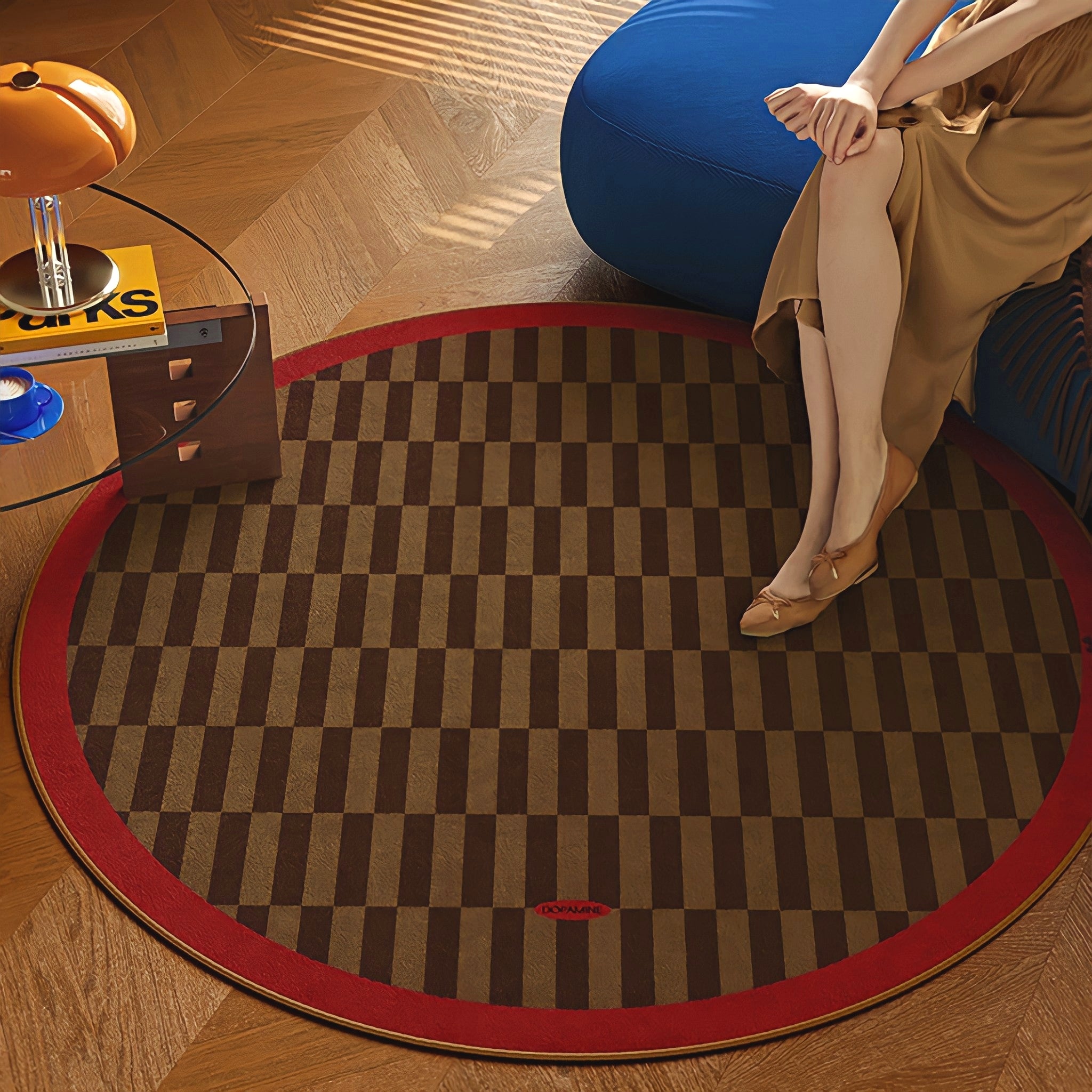 Round 3-Color Rug Carpet Block Check Red