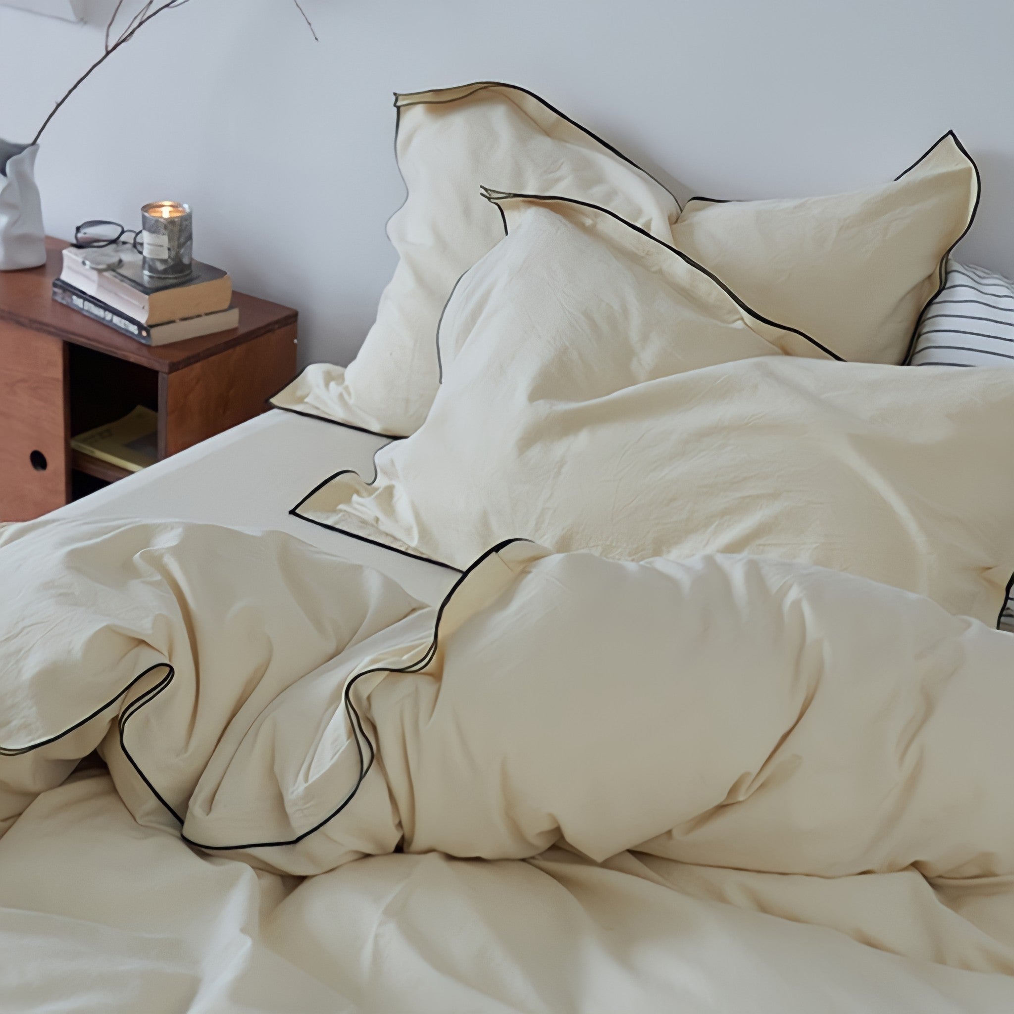 パイピングウォッシュドコットン寝具セット 