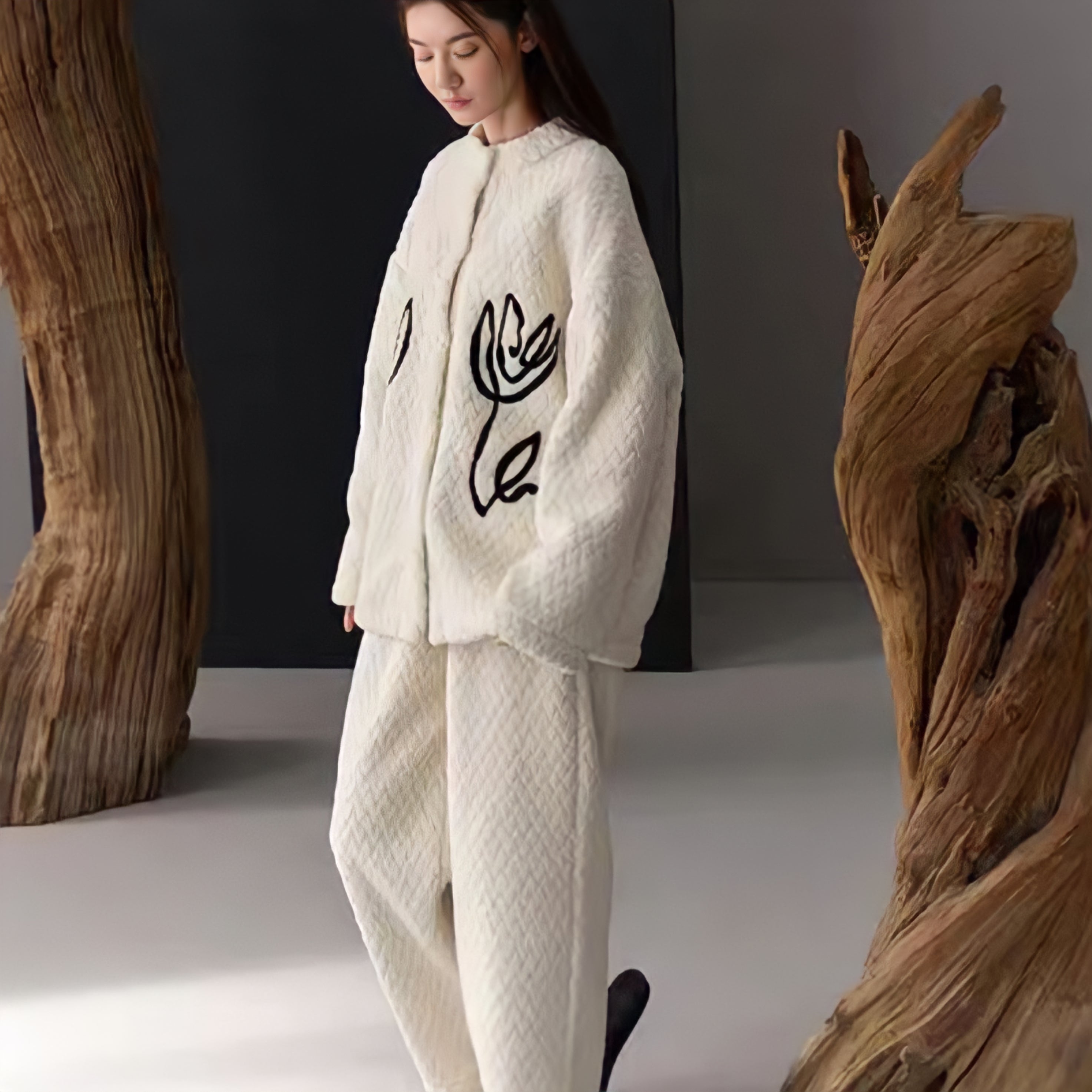 ふわもこフラワー刺繍ルームウェア