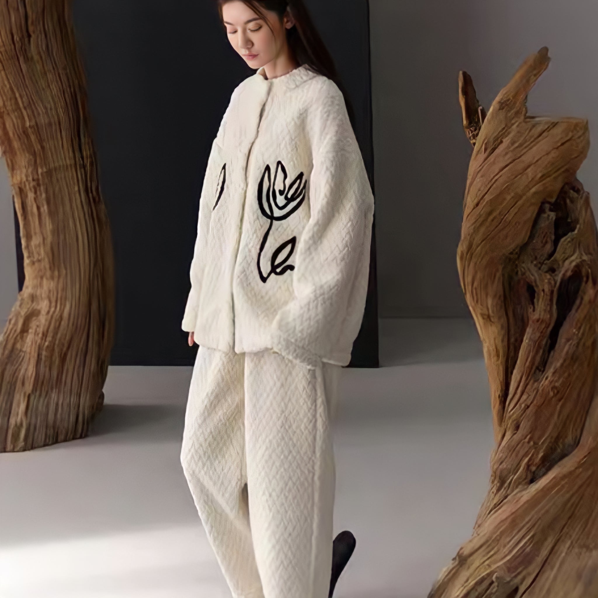 ふわもこフラワー刺繍ルームウェア