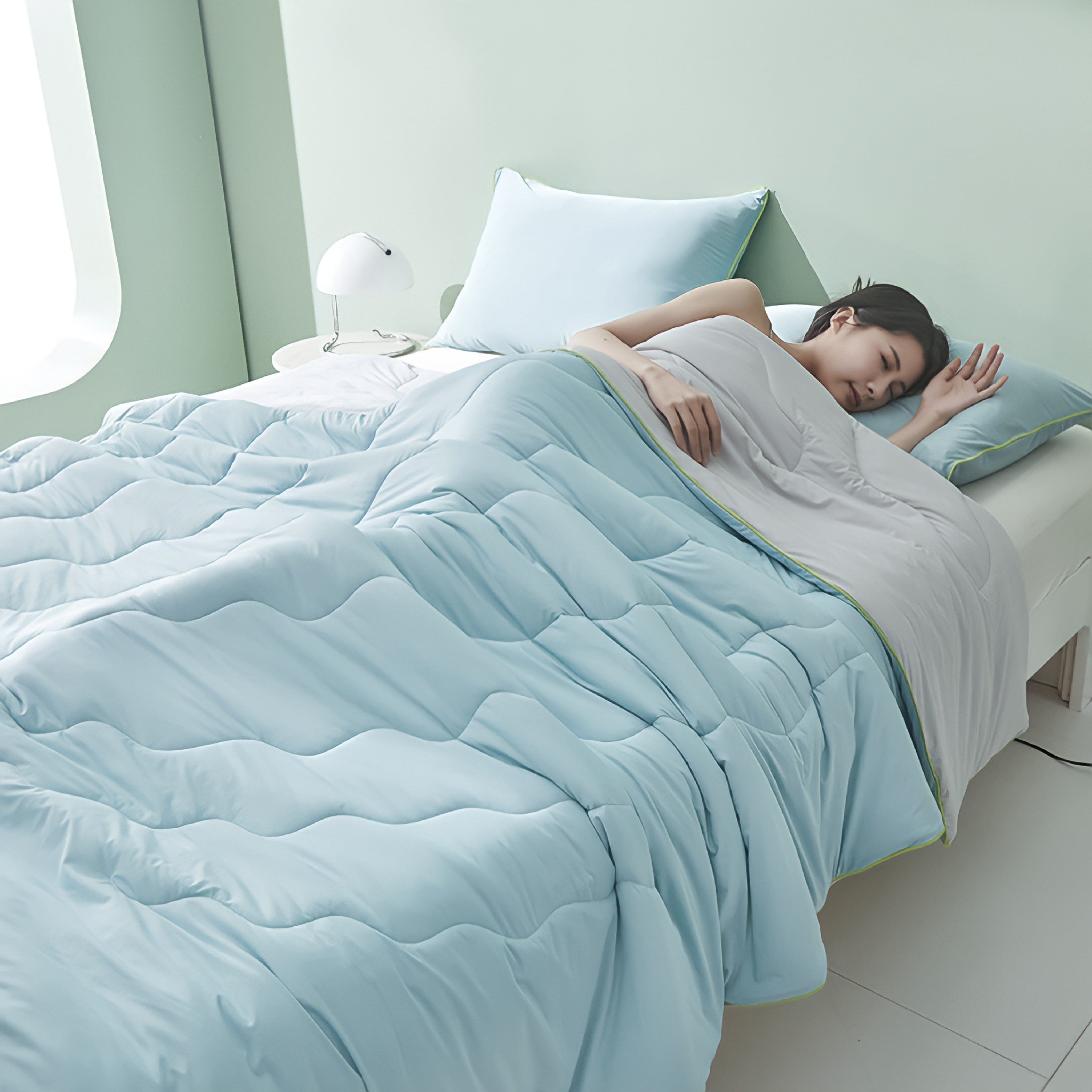 Soft color antibacterial cooling blanket, blue gray