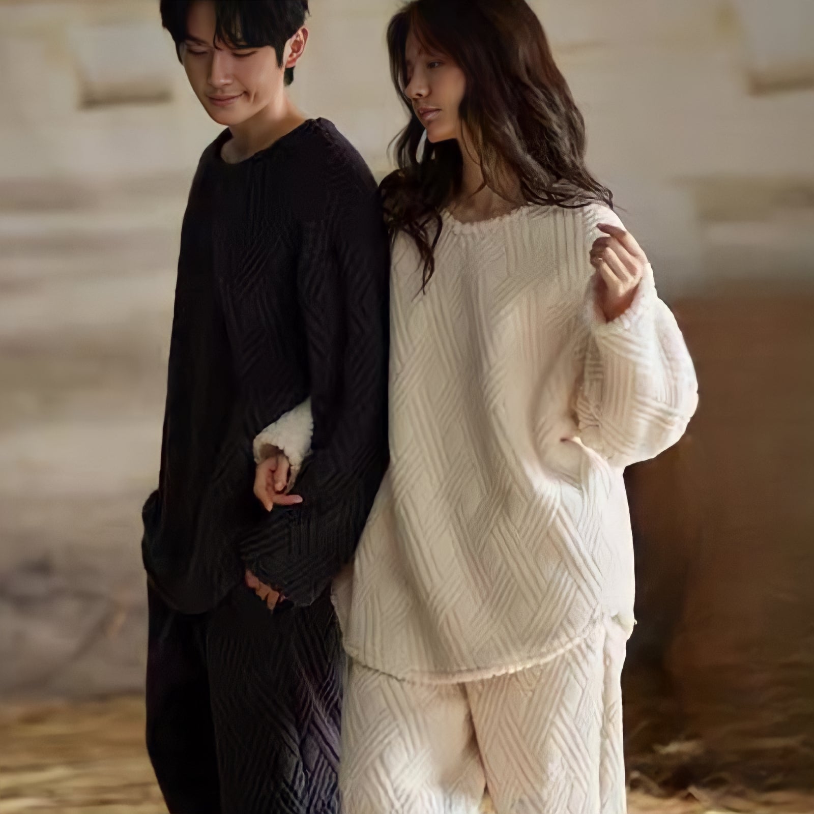 ふわもこチェック柄ラウンドネックルームウェア