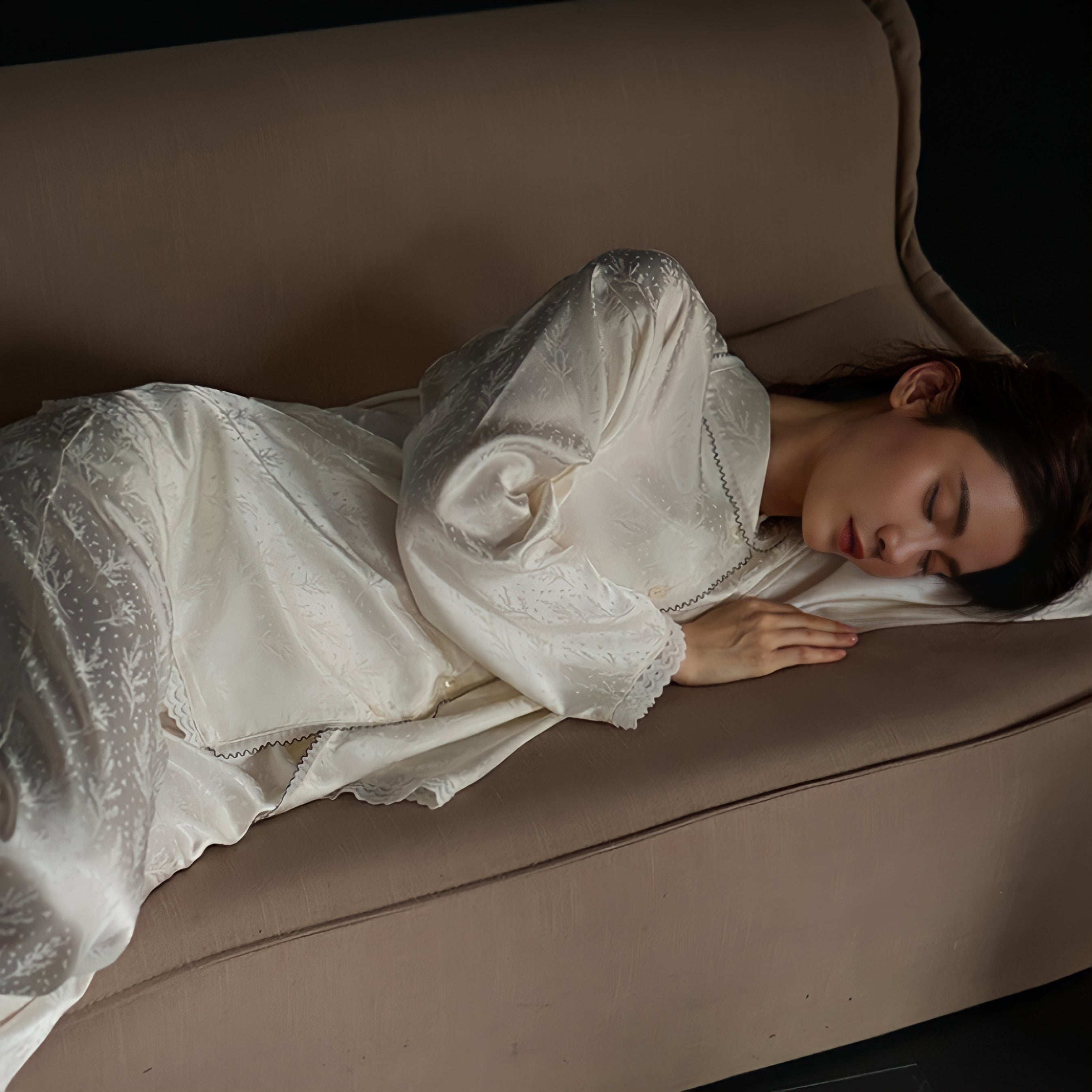 Leaf print ice silk pajamas