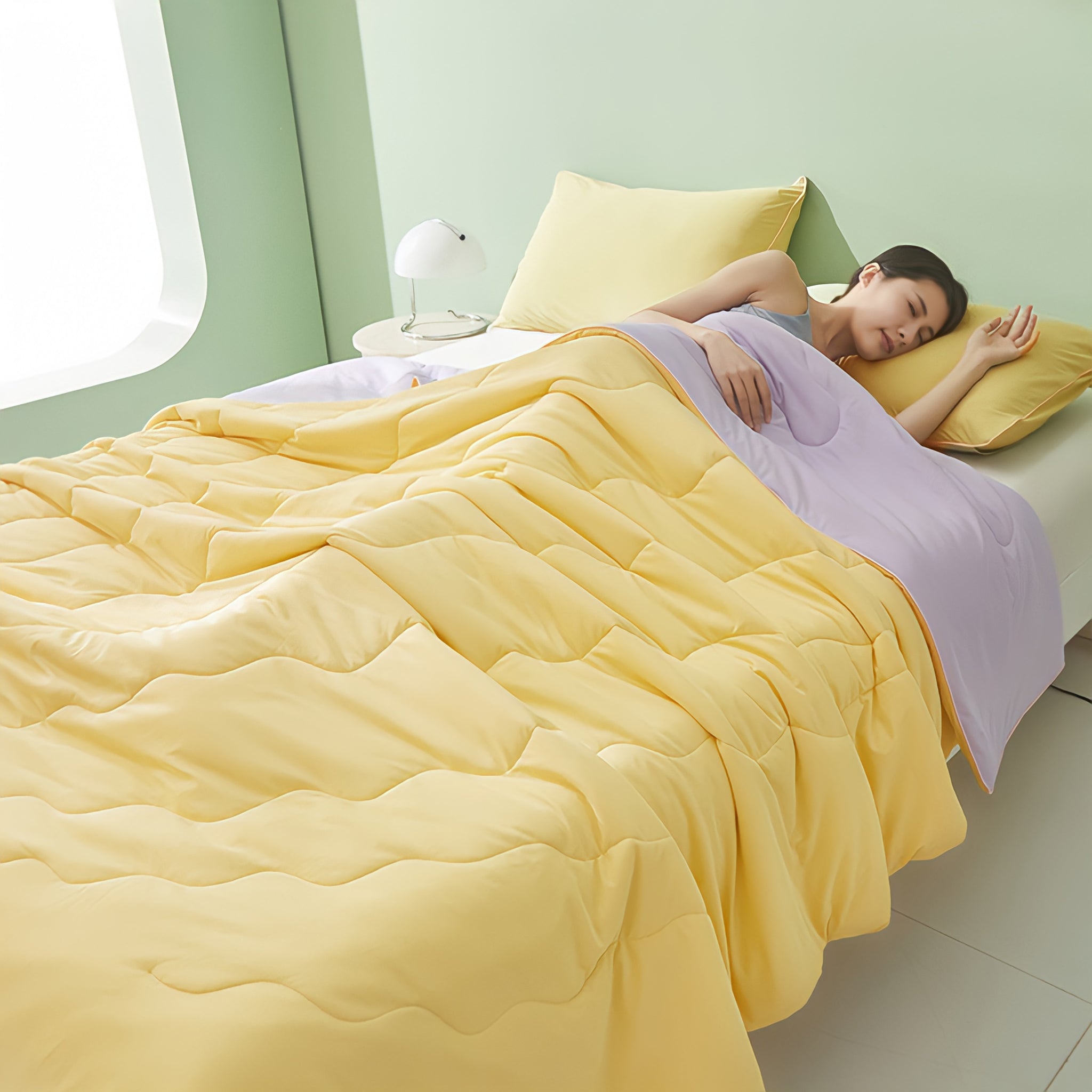 Soft color antibacterial cooling blanket Yellow purple