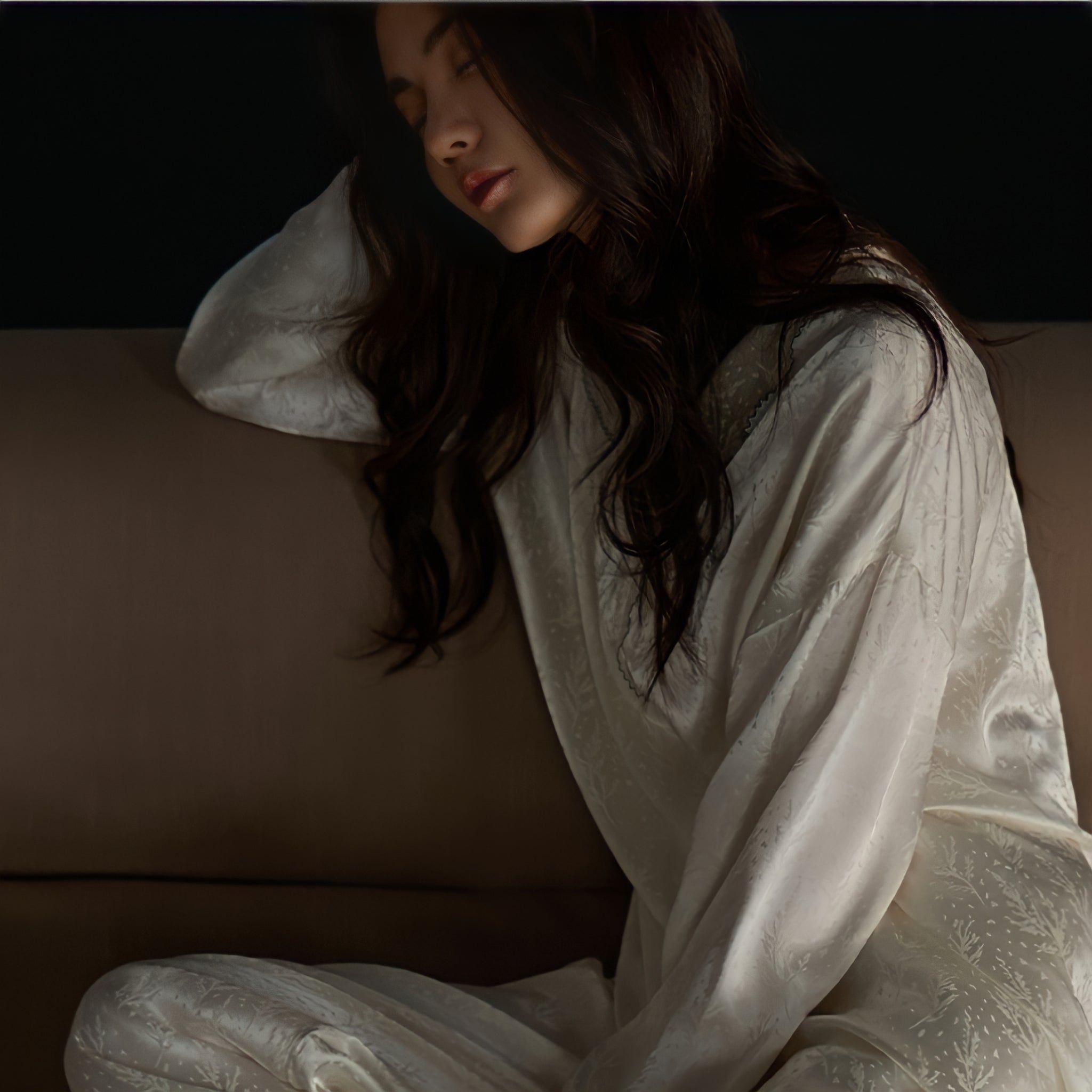 Leaf print ice silk pajamas