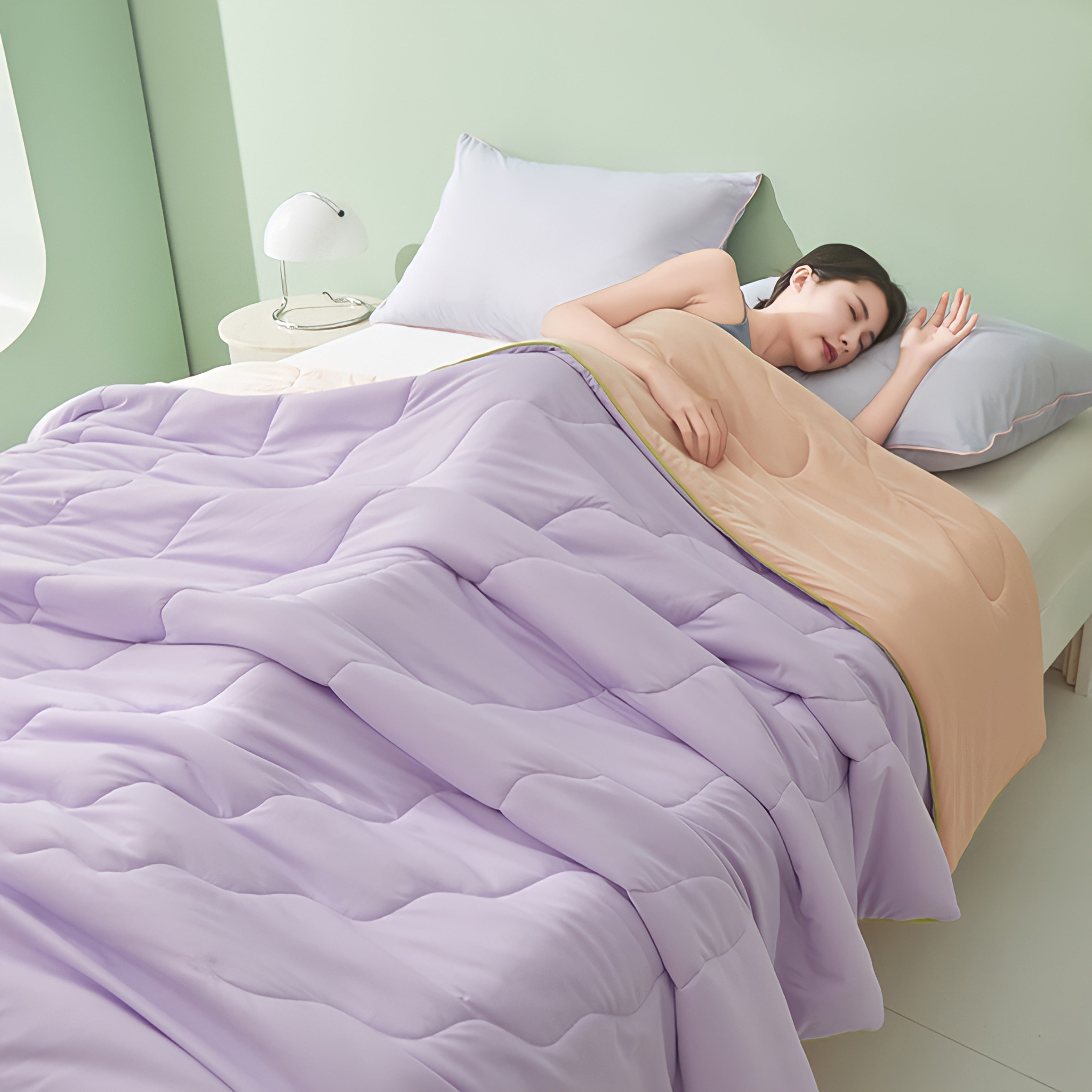 Soft color antibacterial cooling blanket Yellow purple