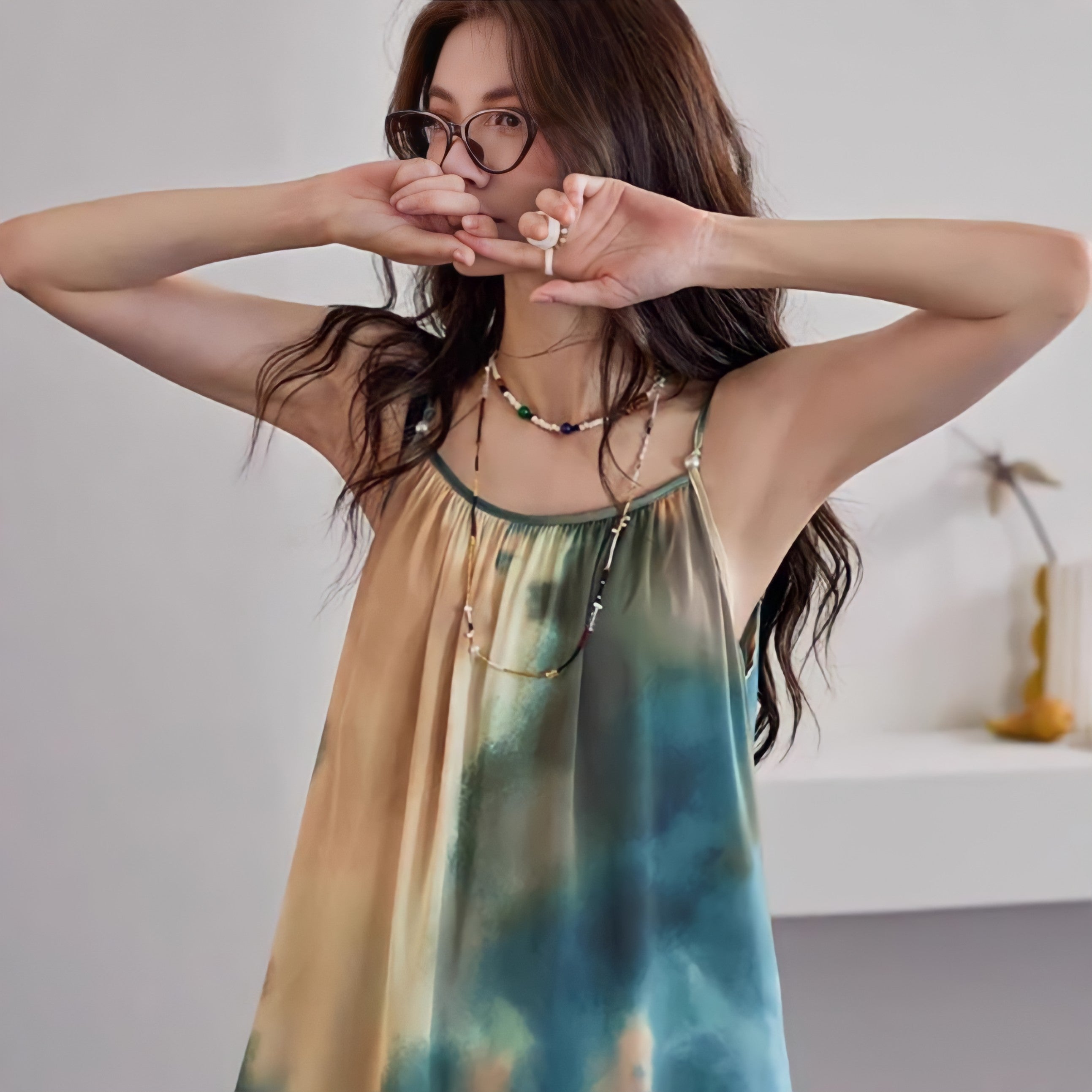 Cool-touch tie-dyed camisole loungewear
