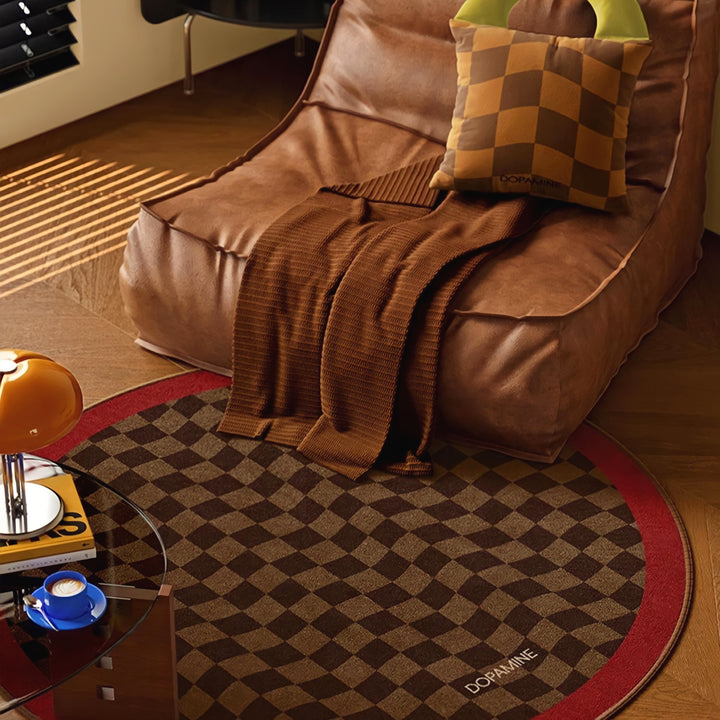 ラウンド3カラーラグカーペット ウェーブブロックチェック　レッド