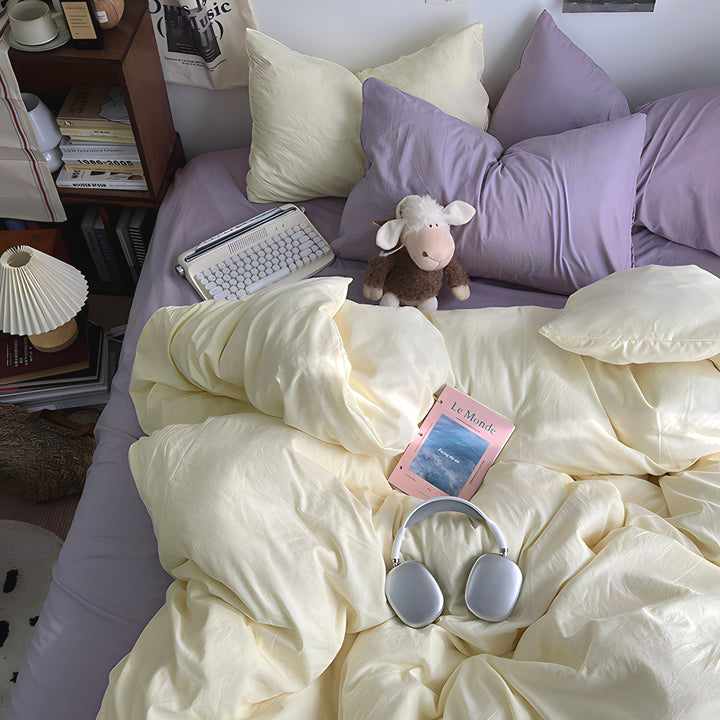 Double-Color Cotton Bedding Set in Cheese Purple