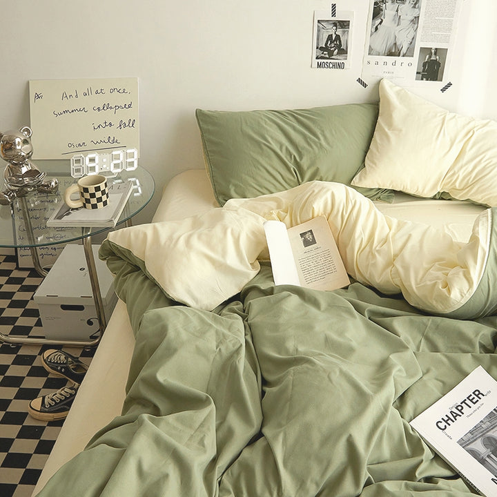 Double color two-tone bedding set "Matcha Cream"